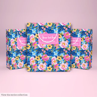 Moderne pastellrosa Aquarellblütenbraun Mittlere Geschenktüte