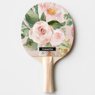 Moderne pastellrosa Aquarellfarben - Blume und Nam Tischtennis Schläger
