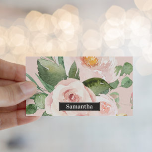 Moderne pastellrosa Aquarellfarben - Blume und Nam Visitenkarte