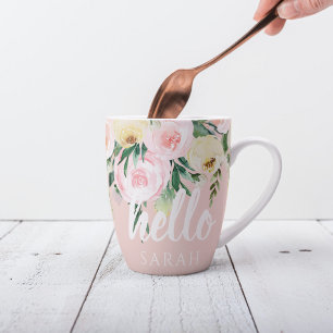 Moderne pastellrosa Blume Hallo und Sie nennen Milchtasse