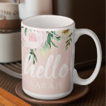 Moderne pastellrosa Blume Hallo und Sie nennen Zweifarbige Tasse<br><div class="desc">Moderne pastellrosa Blume Hallo und Sie nennen</div>