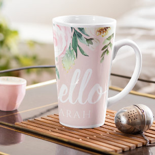 Moderne Pastellrosa Blumen Hallo und dein Name Milchtasse
