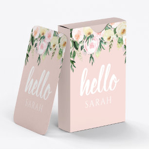 Moderne Pastellrosa Blumen Hallo Und Dein Name Spielkarten