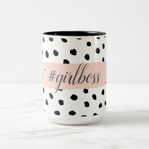 Moderne Pastellrosa Chefin mit schwarzen Punkten Zweifarbige Tasse
