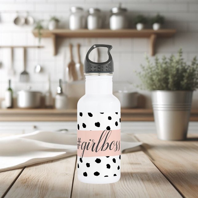 Moderne pastellrosa Girl Boss & Black Dots Edelstahlflasche (Von Creator hochgeladen)
