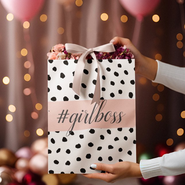Moderne pastellrosa Girl Boss & Black Dots Große Geschenktüte (Von Creator hochgeladen)