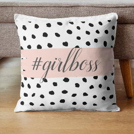 Moderne pastellrosa Girl Boss & Black Dots Kissen