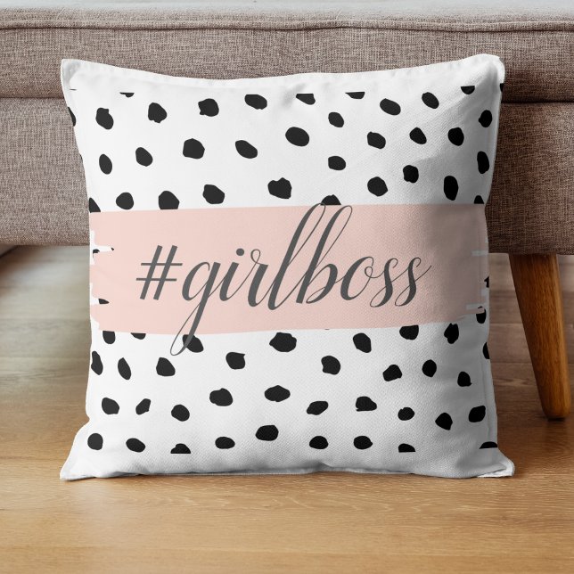 Moderne pastellrosa Girl Boss & Black Dots Kissen (Von Creator hochgeladen)