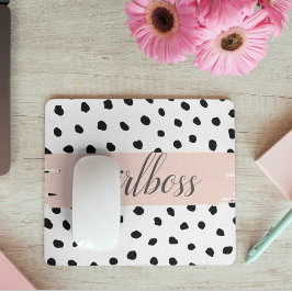 Moderne pastellrosa Girl Boss & Black Dots Mousepad