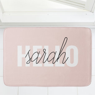 Moderne Pastellrosa Hallo und dein Name Badematte