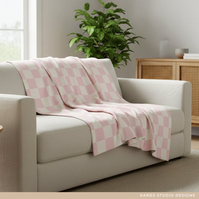 Moderne Pastellrosa Karomuster-Fleece-Decke Fleecedecke (Von Creator hochgeladen)