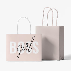 Moderne Pastellrosa Mädchen-Boss-Phrase Große Geschenktüte