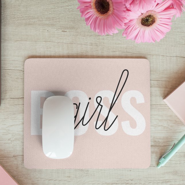 Moderne Pastellrosa Mädchen-Boss-Phrase Mousepad (Von Creator hochgeladen)