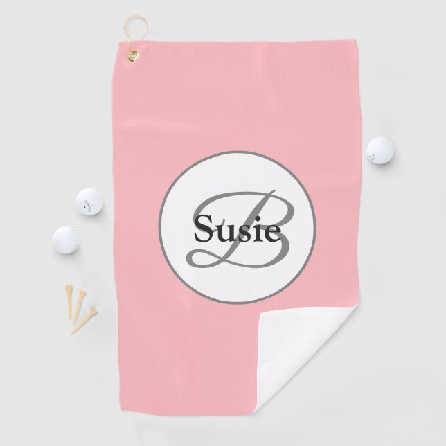 Moderne pastellrosa Monogramm Name Ladys Golfhandtuch (Insitu)