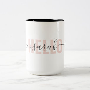 Moderne Pastellrosa Schönheit Hallo Und Dein Name Zweifarbige Tasse