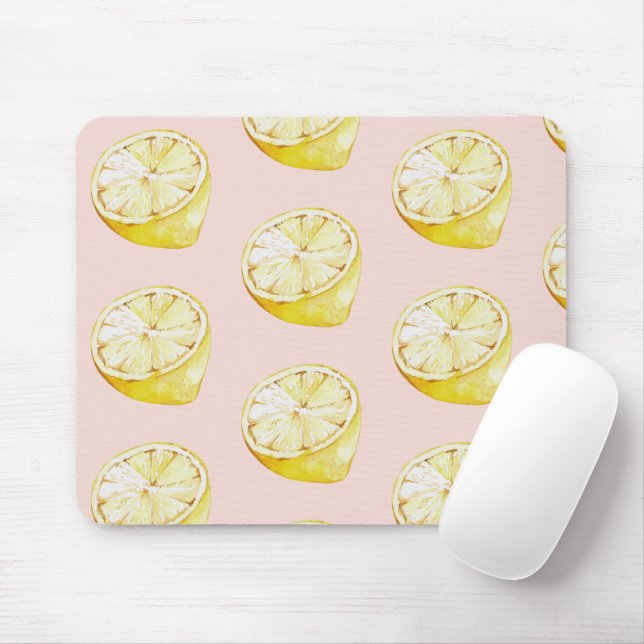 Moderne pastellrosa und gelbe Zitronen Muster Mousepad (Mit Mouse)