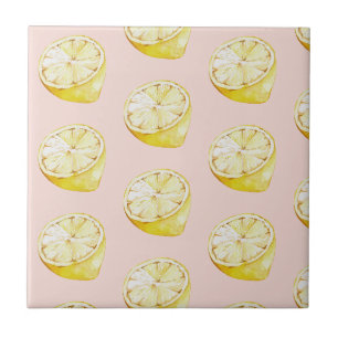 Moderne Pastellrosa und gelbe Zitronenmuster Fliese