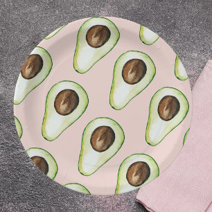 Moderne Pastellrosa und grüne Avocado-Muster Pappteller
