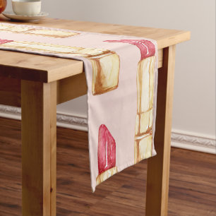 Moderne Pastellrosa und rote Lippenstift Muster Mä Kurzer Tischläufer