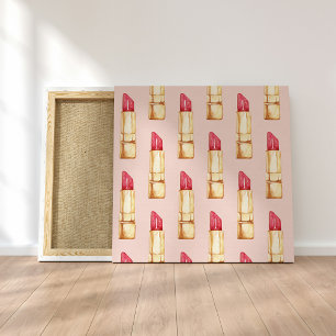 Moderne Pastellrosa und rote Lippenstift Muster Mä Leinwanddruck