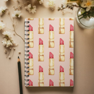 Moderne Pastellrosa und rote Lippenstift Muster Mä Notizbuch