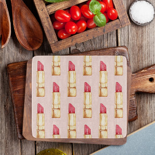 Moderne Pastellrosa und rote Lippenstift Muster Mä Schneidebrett