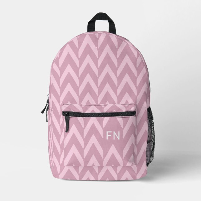 Moderne, pastellrosa Zickzack Monogramm-Initialen Bedruckter Rucksack (Vorderseite)