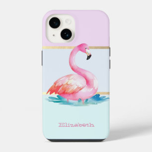 Moderne Pastellstreifen, rosa Flamingos iPhone 14 Hülle