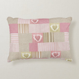 Moderne Patchwork Quilt Stripte Pink Beige Herzen Dekokissen