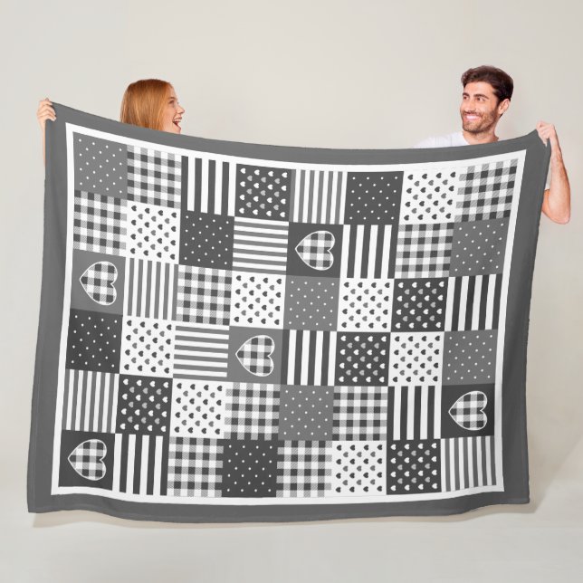 Moderne Patchwork-Quilteginte schwarz-weiß Fleecedecke (Beispiel)