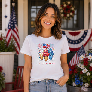 Moderne patriotische Eiscreme-Familie Personalisie T-Shirt