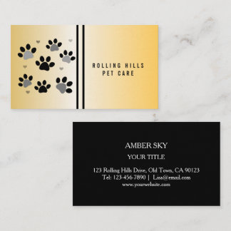 Moderne Paw Black and Gold Pet Care Business Card Visitenkarte