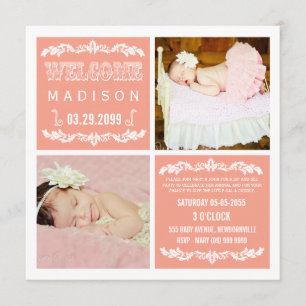 Moderne Peach Baby Girl Sip & See Party Foto Cards Einladung