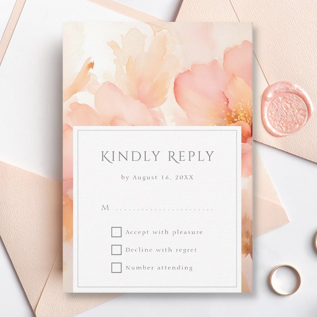 Moderne Peach-Blume Hochzeit RSVP Karte (Von Creator hochgeladen)