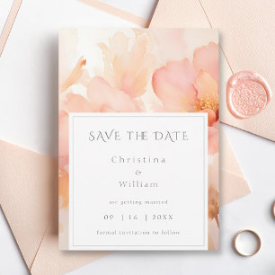 Moderne Peach-Blume Hochzeit speichern das Datum Einladung
