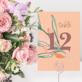Moderne peach Botanical Wedding Tischnummer
