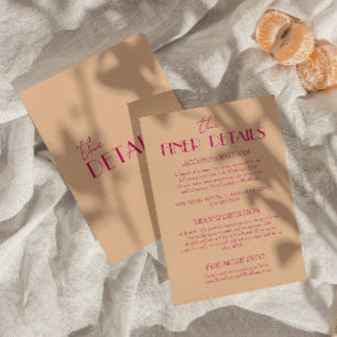 Moderne peach bunt Funky Retro Hochzeitsdetails Begleitkarte