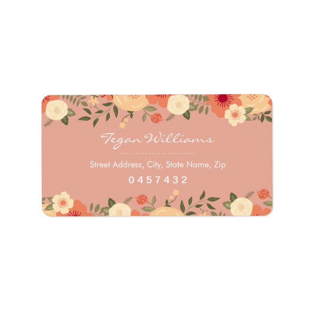 Moderne Peach Floral Address Labels Adressaufkleber (Vorne)