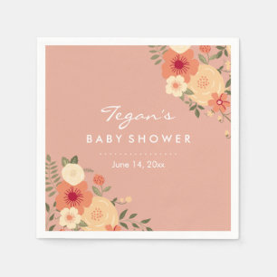 Moderne Peach Floral Baby Dusche Napkins Serviette