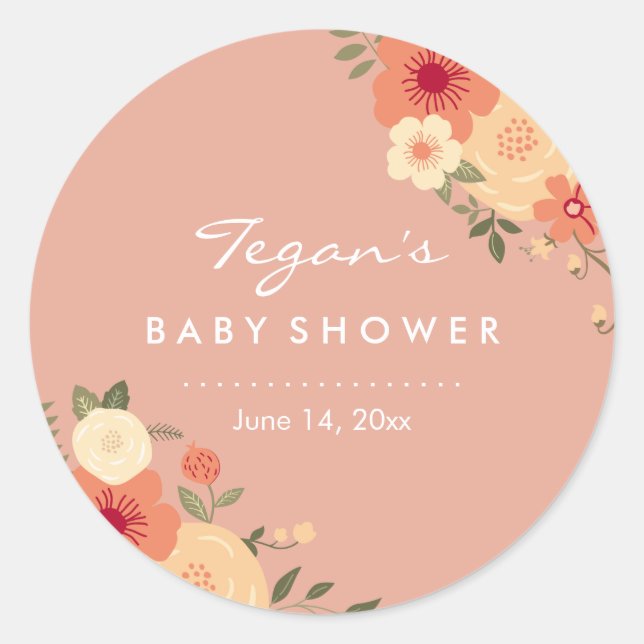 Moderne Peach Floral Baby Shooting Stickers (Vorderseite)