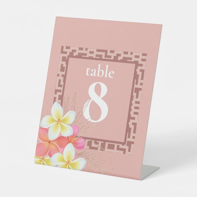 Moderne Peach Floral Design Hochzeitsstimmung Tisc Sockelschild (Vorderseite)