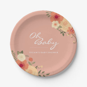 Moderne Peach floral Oh Baby Duschpapier Teller