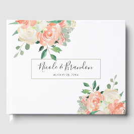 Moderne Peach Floral Watercolor Hochzeit Gästebuch