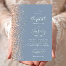 Moderne Peach Glitzer Edge Dusty Blue Wedding