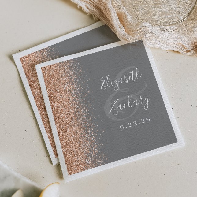 Moderne Peach Glitzer Gray Wedding Serviette (Von Creator hochgeladen)