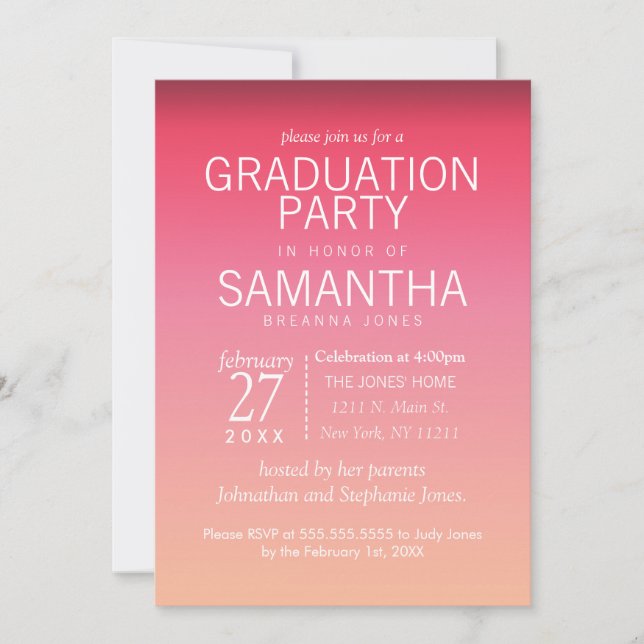 Moderne Peach Summer Gradient Graduation Party Einladung (Vorderseite)