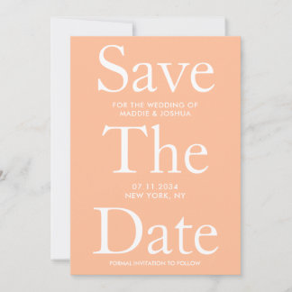 Moderne Peach Wedding Flat Save the Date Card
