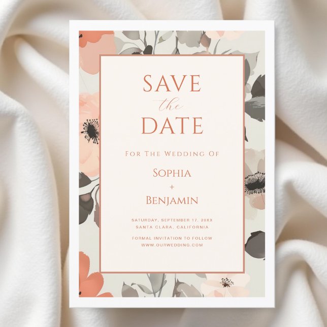 Moderne Peach Wedding Save The Date (Von Creator hochgeladen)