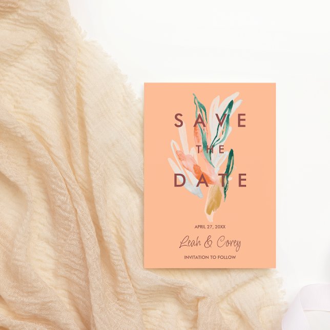 Moderne Peach Wedding Save the Date Card (Von Creator hochgeladen)
