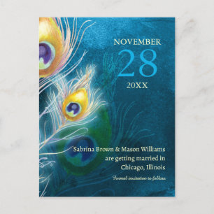 Moderne Peacock Blue Wedding rettet das Datum Ankündigungspostkarte